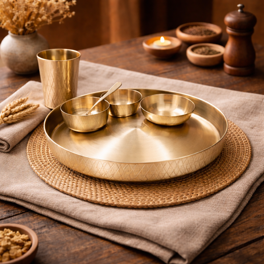 Bronze Dinner Set - Checks | 6 Items