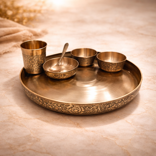 Bronze Dinner Set - Vintage | Oxidised Carving