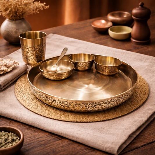 Bronze Dinner Set - Vintage | Oxidised Carving